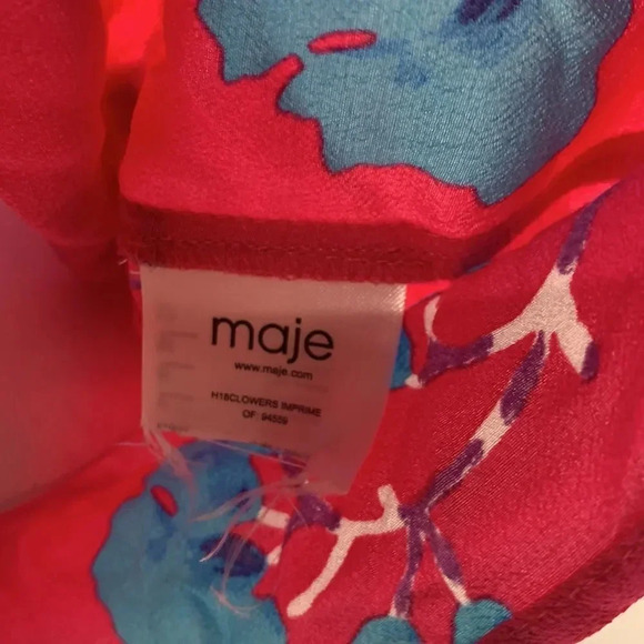 Maje Clowers Blouse Shirt Floral Print Button Down Short Sleeve Pink Blue Small - Picture 10 of 11